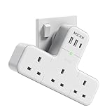 Mscien Multi Plug Adaptor, 6 in 1 Plug Extension Socket 3 Way 3 USB(3.4A,1 Type-C), Wall Socket UK Power Strip with 315 Degree Rotation, Plug Adapter Surge Protected Extender For Home Office