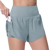 THE GYM PEOPLE Women’s Quick Dry Running Shorts Mesh Liner High Waisted Tennis Workout Shorts Zipper Pockets (Medium, Denim Blue)