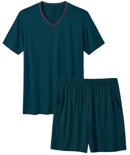 Image of MoFiz Mens Pajamas Set Short Sleeve PJ's Sleep Lounge Sleepwear Cool Pyjama Summer Sets Comfortable Lightweight