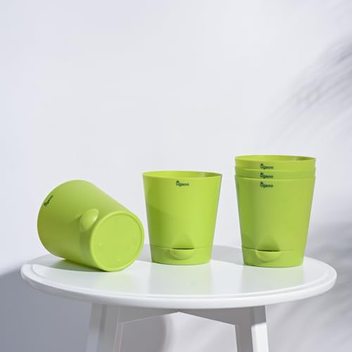 UGAOO 5 Inch Krish Self Watering Planter - Set of 5 (Light Green) | Flower Pots for Indoor Plants | Plastic Planter Pots | Decorative Pots for Living Room, Kitchen, Office | Planters for Home Decor