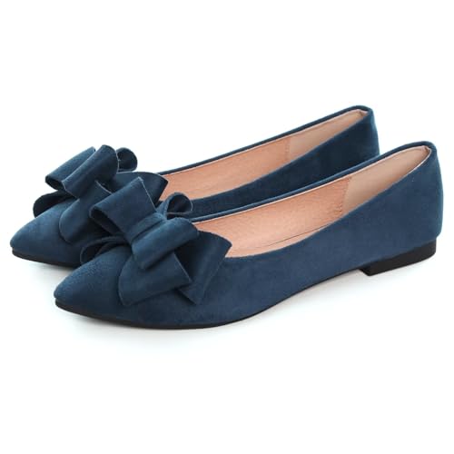 Image of SAILING LU Womens Bowknot Ballet Flats Pointy Toe Suede | Casual Flat Shoes, Dressy Wear to Work, Moccasins, Slip-Ons