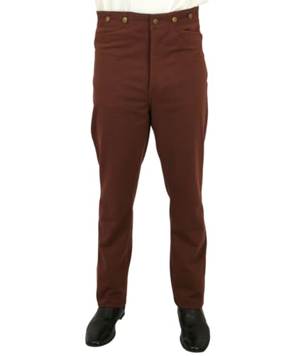Historical Emporium Men's High Waist Foster Cotton Twill Trousers, Victorian Western Pants with Suspender Buttons