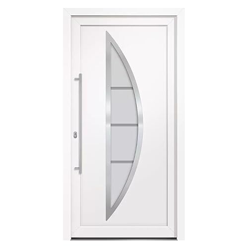 HORI® Eingangstür Kunststoff Komplettset – Hochwertige Haustür mit Wärmeschutz, 5-fach-Verriegelung & Edelstahl-Stoßgriff I Farbe: weiß I DIN links I Modell: Curve I 198 x 98 cm