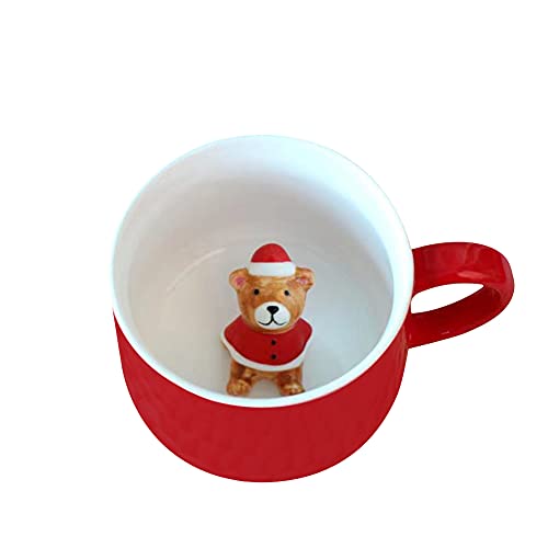3D Coffee Mug Bear Inside Cup,Cute Handmade Animal Figurine Ceramics Teacup,Christmas,Birthday,Mother's Day Gifts for Friends Family or Kids,Best Cocoa Cups Couples Mugs (Red Bear)