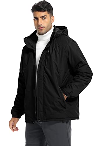 Purltoan Coats For Men Waterproof Insulation Fleece Hooded Jackets Winter Ski Snow Soft Shell Windbreaker Jacket With Multi Pockets Black 3Xl #TOP7