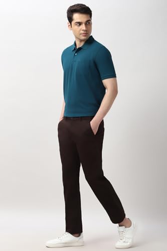 Image of Peter England Men's Cotton Maze Geometric Print Polo T-Shirt - Casual Wear | Modern & Stylish