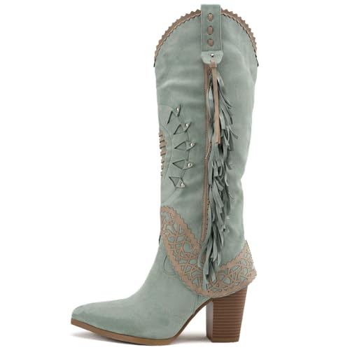 Image of KaroNairy Women Knee High Boots Faux Leather Long Boots Low Chunky Heel Square Toe Side Zipper Fall Tall Boots