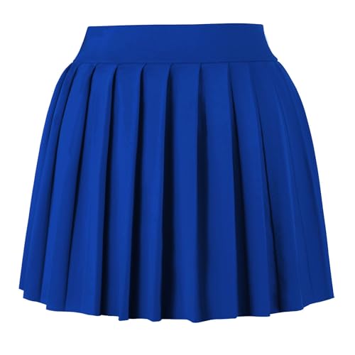 COOUFE Women Sexy Pleated Mini Skirts Ruffle Club Y2k Role Play A-line Skater Skirt Casual Stretchy Uniform for Girls Royal Blue XXL
