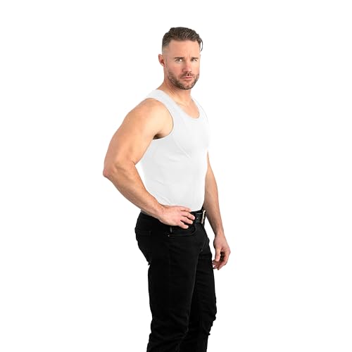 CCW Tactical Concealed Carry Holster Tank Top | Quick Access Open Pocket with Large Storage | All Season Moisture Wicking Compression Shirt | Mens Tank Top, White XL
