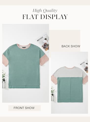 Dokotoo Women's Oversized Color Block Crewneck Tops - Trendy Summer Blouses S-2XL