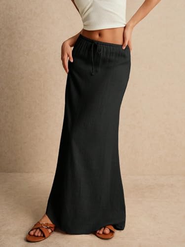 Women's Flowy Trendy Skirt Casual Solid Low Waist Long Skirt2
