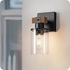 Wall Sconces 1 Light for Bathroom Farmhouse Bathroom Light Fixture Faux Wood Rustic Bath Vanity Light with Clear Glass Round Shade Wall Lights for Bedroom Living Room Mirror F14BD05