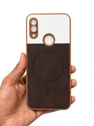 Image of Bintage 2in1 Hard Slim Back Case | Soft Border Camera Protect | Dual PU Leather Finish Back Cover Compatible for Mi Redmi Note 7 - White & Cherry Brown