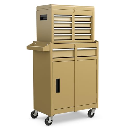 GOPLUS Servante d’Atelier avec Coffre Amovible, 28 x 59 x 102CM, Caisse à Outils Roulant avec 5 Tiroir Verrouillable & Armoire à Étagère Réglable,...
