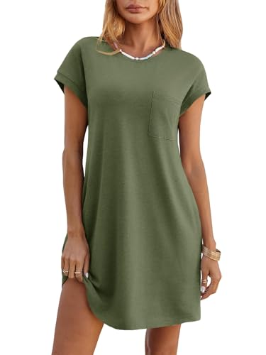 Image of Wenrine Womens Summer T Shirt Dress Short Sleeve Crewneck Loose Mini Dress