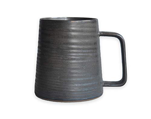 Globe Faith Eco-friendly Personalized Large Vintage Coffee Cup Ceramic Handmade Funny Stoneware Mug Porcelain Clay Employee Mug Oversize Pottery Tea Cup Annular Texture Metallic Cast Iron Color
