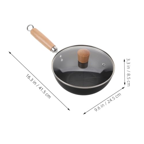 Wok de hierro fundido con mango de madera, antiadherente miniatura 2