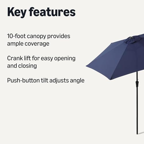 Image of Amazon Basics Patio Umbrella with Crank Lift and Push Button Tilt, 10 Foot, Navy