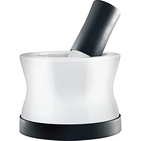 Mortar and Pestle Set - No Slip Silicone and Ceramic Handle and Base - White and Black Grinder and Crusher Mortar Set - Pestle and Mortar Bowl, Mortar and Pestle Set Small Cover