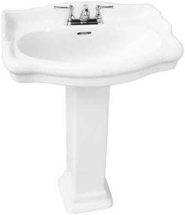 HomeStock Pedestal Lavatory Sink - 22 Inch Vitreous China Bathroom Sink - Elegant Design with Hardware