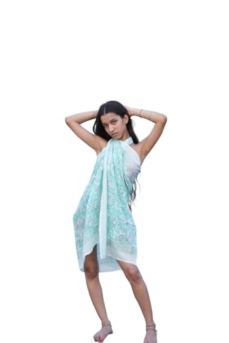 Sarong Wrap for Holidays - Block Print Cotton Scarf or Skirt, Beach Sarong for Summer - Lightweight Block Printed Cover-Up