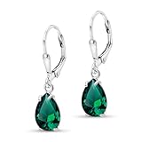925 Sterling Silver Emerald Earrings for Women - May Birthstone Teardrop Leverback Earrings