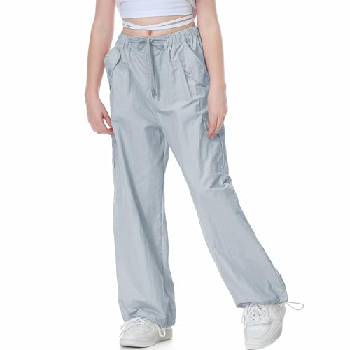 Image of Rolanko Parachute Pants for Girls Y2K Cargo Trousers with Pockets Harajuku Jogger Pants Kids 4-14 Years
