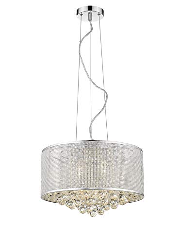 Ceiling Crystal Chandelier Light Fixtures with Cylinder Lamp Shade，Modern Pendant Lighting Drum Shade Chandelier with Hanging Crystals by Sunlighting