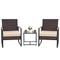 HYDRAGARDEN 3PCS Patio Furniture Set, Outdoor Wicker Bistro Conversation Set with Padded Cushions & Glass Table, Garden Rattan Chair Set for Porch Balcony Backyard (Plus Brown Wicker & Brown Cushions)