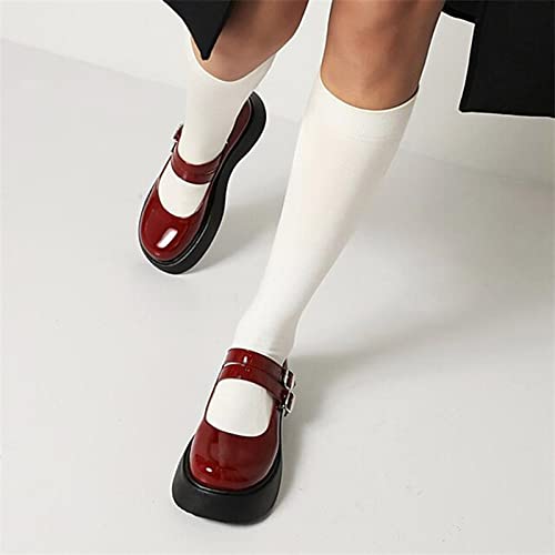 Mary Jane Shoes for Girls School Uniform Leisure Shoe Low Heel Party Dress Shoes (Color : Red, Size : 5.5 US)4