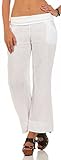 Malito Damen Hose aus Leinen | Stoffhose in Unifarben | Freizeithose für den Strand | Chino - Jogginghose 8064 (weiß, S)