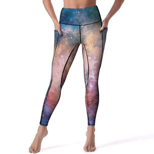 Legging de sport yoga taille haute gainant nébuleuse bleue respirant S