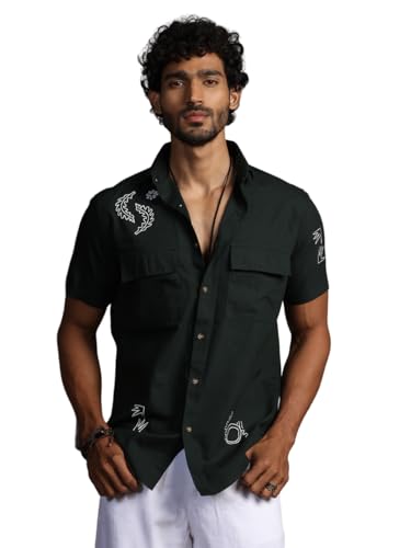 Image of Thomas Scott Men's | Embroidered Printed | Half Sleeve | Regular Fit | 100% Cotton | Double Pocket | Spread Collar | Casual Shirt