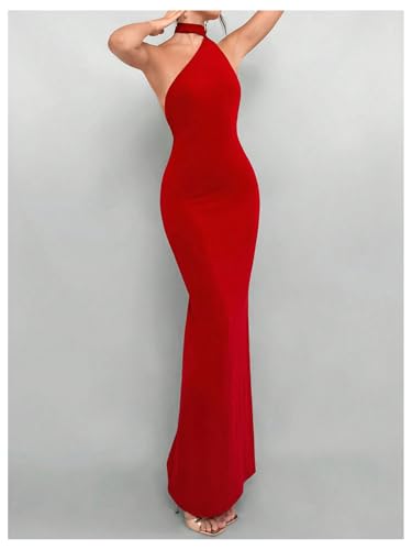 GORGLITTER Women's Open Back Asymmetrical Bodycon Maxi Dress Ruched One Shoulder Wedding Guest Graduation Long Dresses3