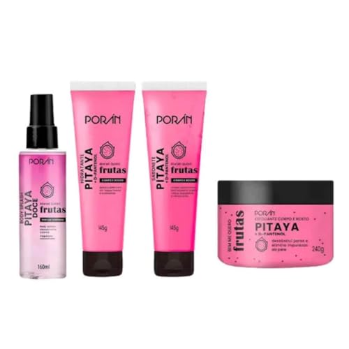 Kit Pitaya, 4 Produtos, Esfoliante Corporal, Body Splash, Sabonete e Hidratante