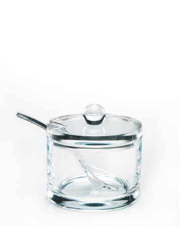J&M Design Clear Acrylic Sugar Bowl With Lid And Spoon For Coffee Bar Accessories, Cereal Bowls, Tea, Kitchen Countertop Canisters & Baking - 8 Oz Container Jar Dispenser Holder - Dishwasher Safe #TOP5