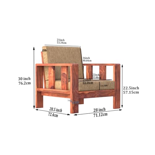 Image of Krishna Wood Decor Sheesham Wood 5 Seater Sofa Set for Living Room Home Office Solid Wood Sofa Set Furniture Wooden Five Seater Sofa Set | 3+2 with Coffee Table | Finish :- (Teak & Beige)
