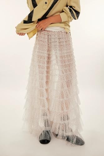 UAURORAO Women Tulle Slip Maxi Skirt Ruffle Pleated Lace Slip Skirt See Through Underskirt Layered Tutu Skirt Petticoat2