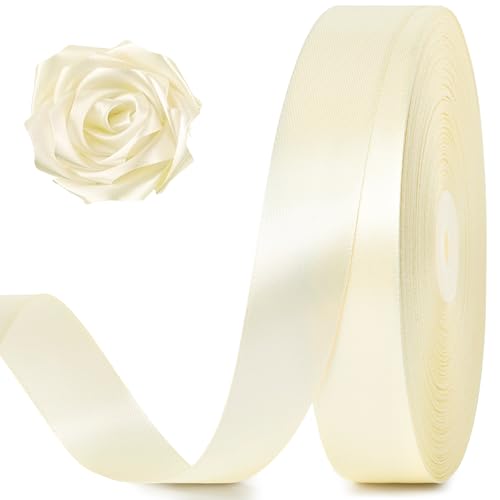 100 Yards 1 Inch Ivory Satin Ribbon Solid Craft Fabric Ribbon for Christmas Gift Wrapping Bows Making Flower Bouquet Wedding Party Decoration