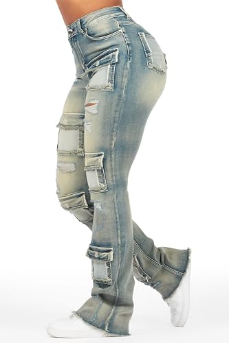 Women's Mashawi ed Dark Wash Stacked Flare Jean2