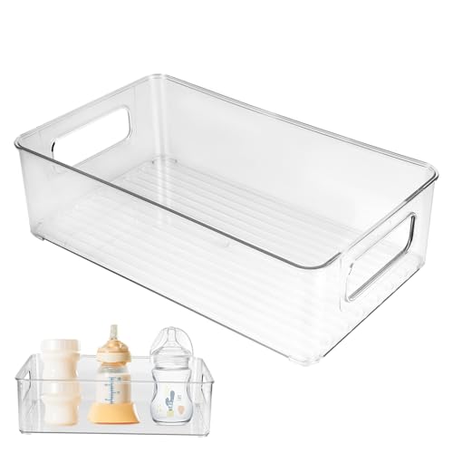 Image of CTTZCKJ Plastic Baby Bottle Nursery and Food Organizer Storage Holder Bin with Handles for Closet, Cupboard, Cabinet, Drawers, Shelves Holds Canned Food, Bottles, Formula Ligne Collection, Clear