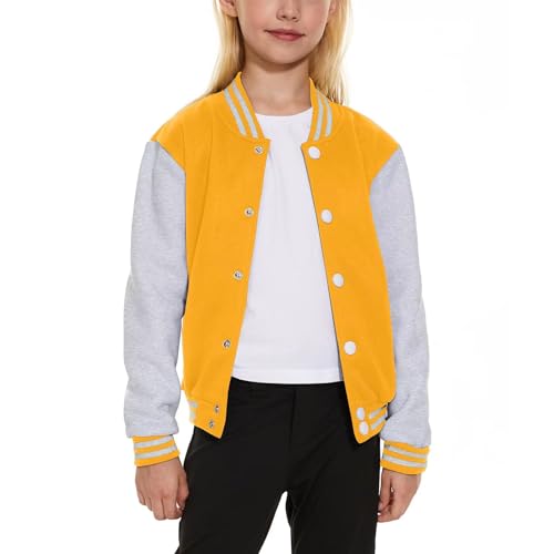 Image of ACEFAST INC Kids Baseball Jacket School Varsity Uniform Casual Sweatshirt Girls Sweater Jacket Baseball Solid Color