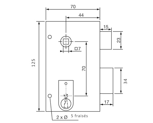 Yale Vertical Wall Lock with Fouillot – 44 mm Axle, Square 7 mm – Right Hand Door Installation – Ideal for All Types of Interior Communication Doors – Durable Steel – 2 Keys – Khaki