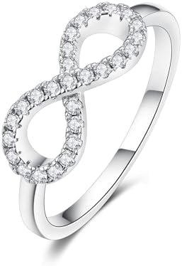 IMOLOVE Moissanite Wedding Bands for Women, 0.2 Carat Infinity Rings with 18K White Gold Plated Silver