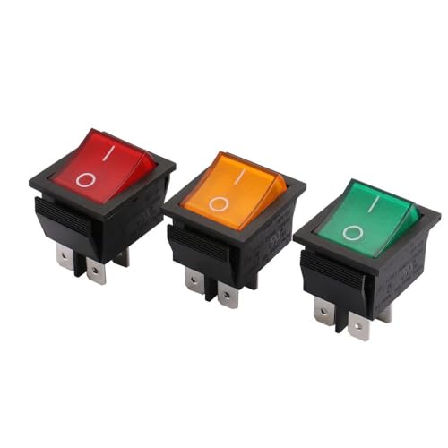 Image of Heavy-Duty AC 16A 250V 4 Pin Welding Machine Power Switch, Electric Heater Switch With Indicator Light On-Off Rectangle Rocker Switch DPDT Red Indicator Light 4 Pin big Rocker Switch (2, RED)