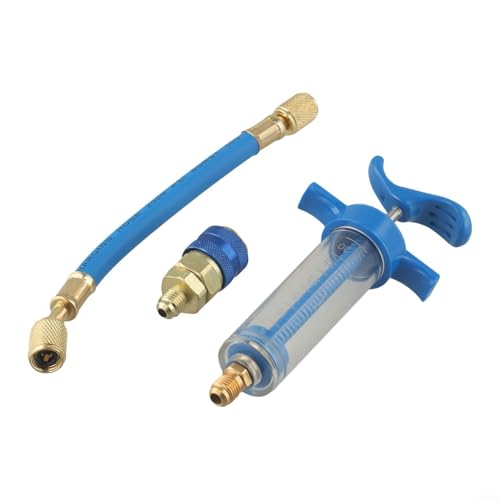 Bulevisiter 1er-Pack 30 ml Klimaanlagen-Ölfarbstoff-Injektor mit R-134a Snap-on 1/4 Zoll SAE-Schnellanschluss für manuelle Pumpe, Ölfüllung, Auto-Klimaanlagen-Adapter