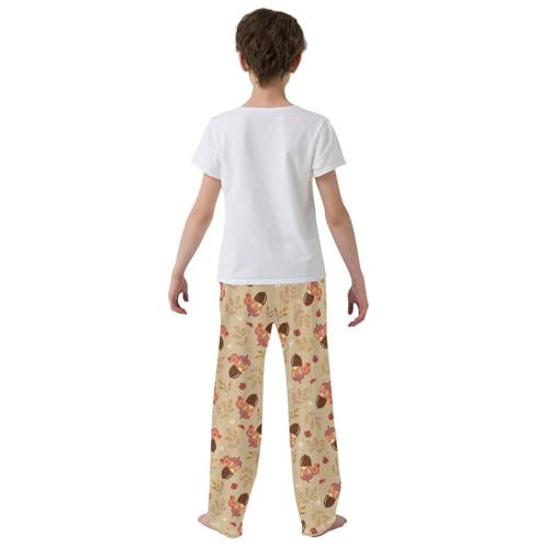 ZZXXB Lovely Squirrel and Leaves Boys Long Pants Soft Trousers Elastic Waist Kids Lounge Bottoms with Pockets S-XL3