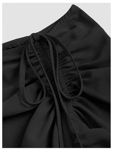 Milumia Women's Ruffle Layered Wrap Midi Skirt Drawstring Ruched Asymmetrical Flowy Long Skirt3