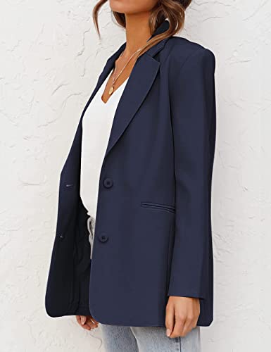 Merokeety Womens Casual Blazers Long Sleeve Lapel Open Front Button Work Blazer Jackets With Pockets,Navy,M #TOP1