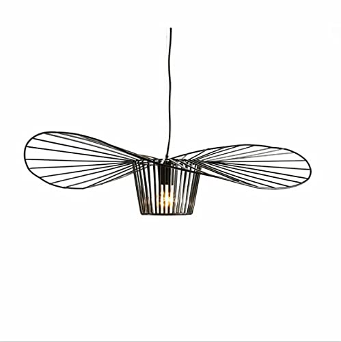 E27 Industielle Pendelleuchte, Modern Kronleuchter Wohnzimmer Esstisch Retro Hängeleuchte, Lampenschirme Glasfiberstahl + Polyurethan Vintage Hut Lampe, Max 40W,Schwarz,100cm Cover